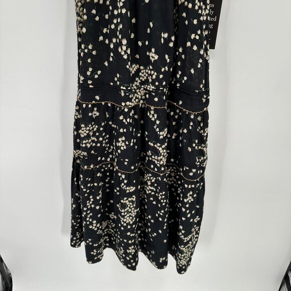 Tuckernuck Black Tossed Floral Mimi Midi Dress XS 100% Cotton A-Line Puff Sleeve - Picture 5 of 11